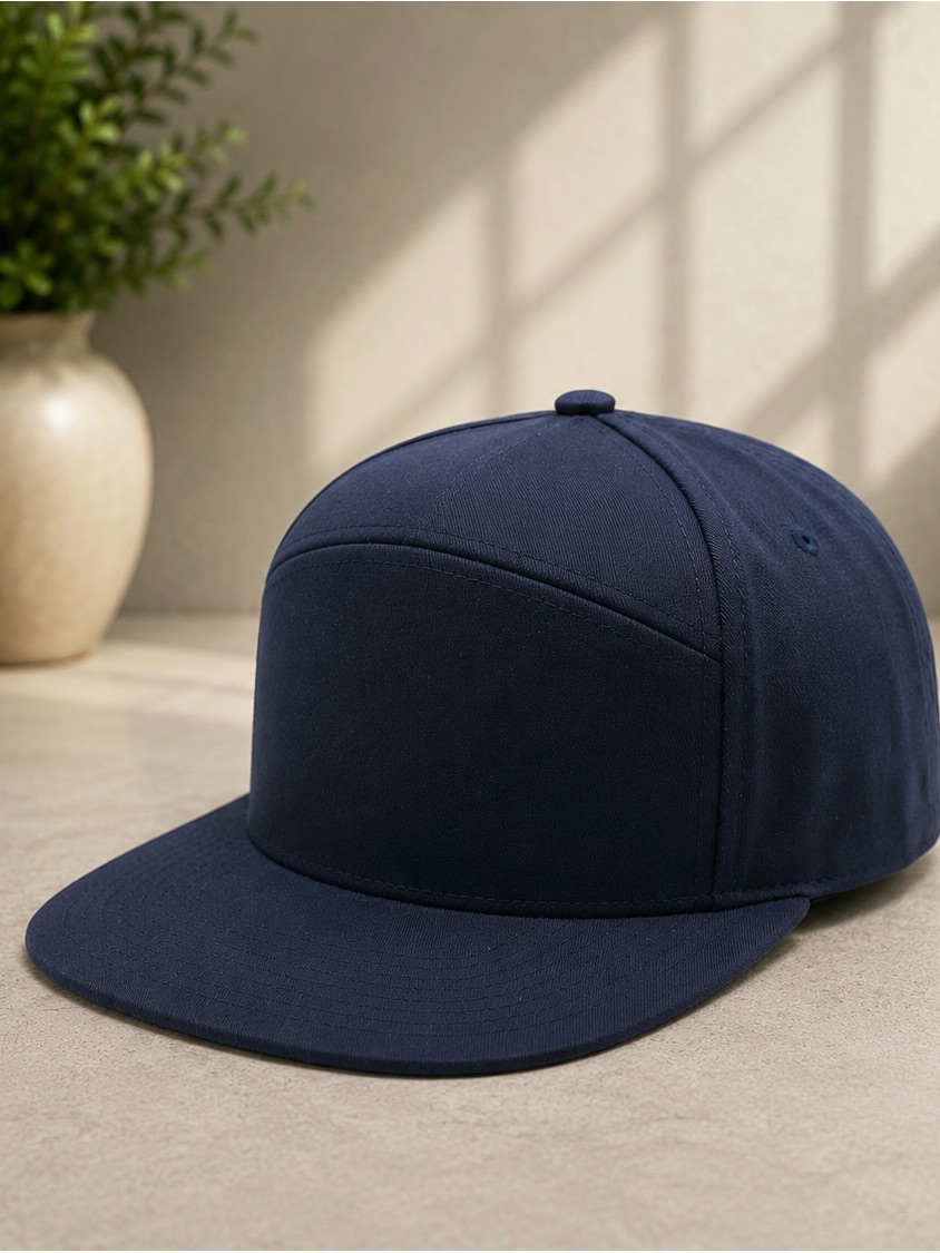 Navy Blue Blank Snapback Hat Flat Bill High Crown 6 Panel Adjustable Cap